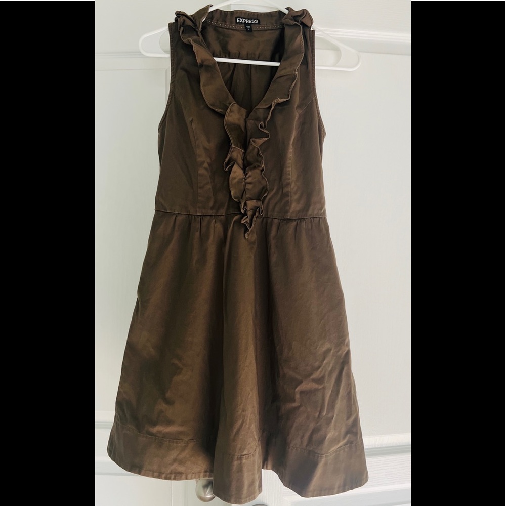Olive green express ruffle dress size 6